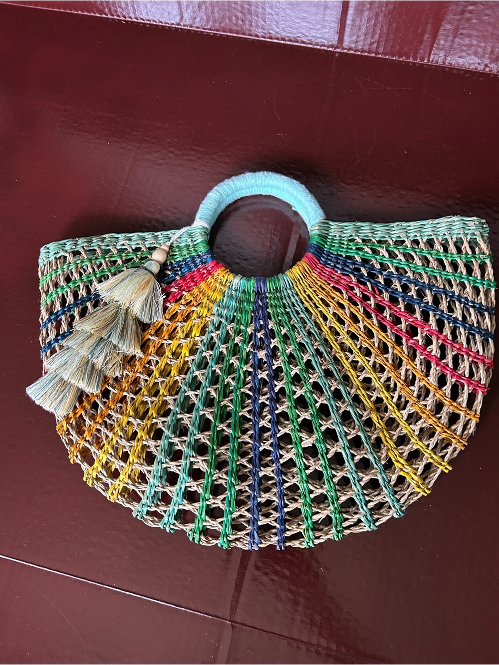 Anthro color wheel natural straw purse/tote New